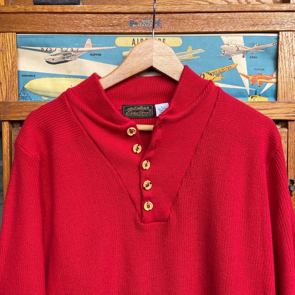 Vintage Oversized Knit Henley Sweater